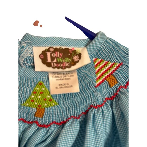 Lolly Wolly Doodle Girls Blue Long-Sleeve Christmas Tree Smocked Dress size 7 - Picture 6 of 7